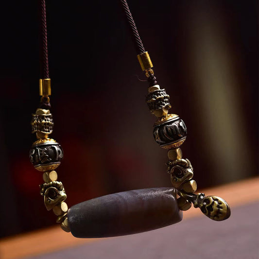 Satori Totem Tibet Dzi Bead Om Mani Padme Hum Necklace Pendant