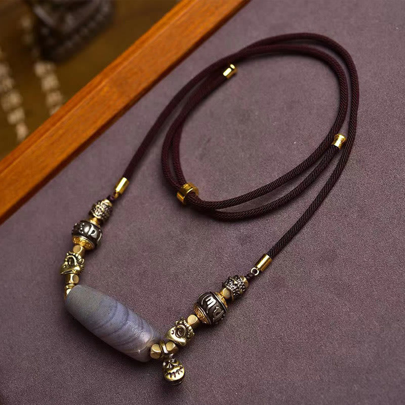 Satori Totem Tibet Dzi Bead Om Mani Padme Hum Necklace Pendant