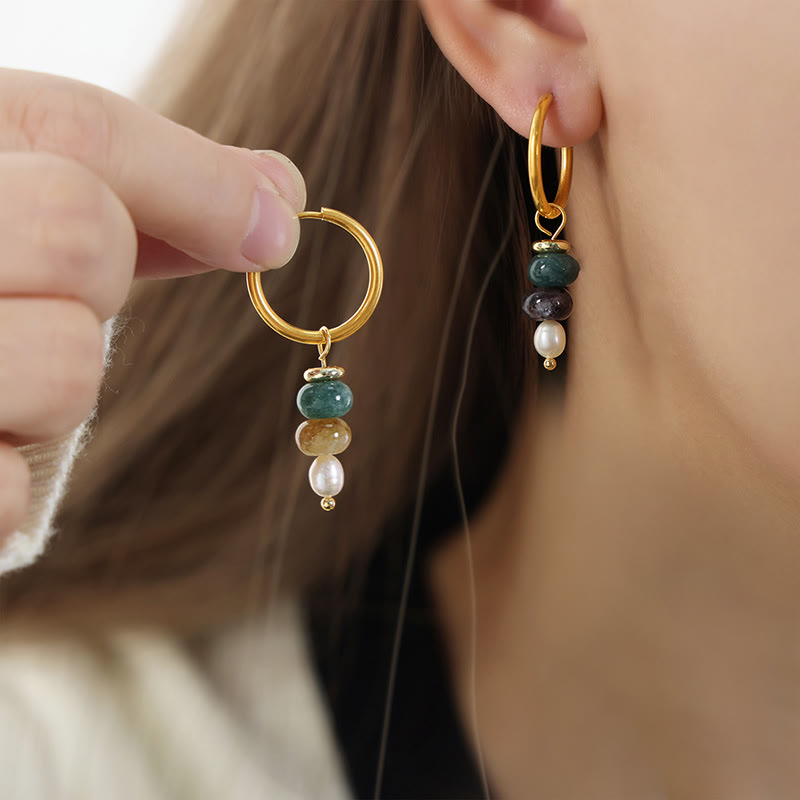 Satori Totem Tibetan Marnyi Stone Design Natural Red Agate Pearl Titanium Steel Earrings