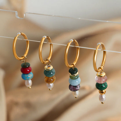 Satori Totem Tibetan Marnyi Stone Design Natural Red Agate Pearl Titanium Steel Earrings