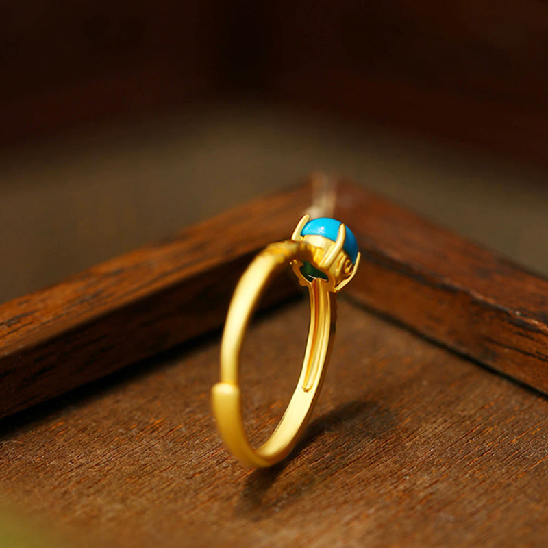 Satori Totem Simple Design Turquoise Copper Adjustable Ring