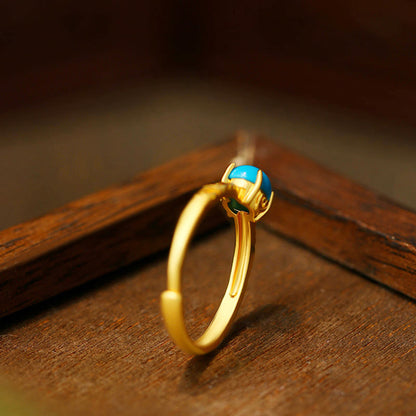 Satori Totem Simple Design Turquoise Copper Adjustable Ring