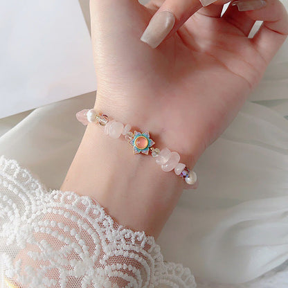 Satori Totem Natural Gravel Rose Quartz Flower Bracelet