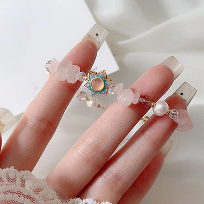 Satori Totem Natural Gravel Rose Quartz Flower Bracelet