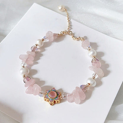 Satori Totem Natural Gravel Rose Quartz Flower Bracelet