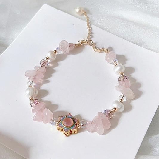 Satori Totem Natural Gravel Rose Quartz Flower Bracelet