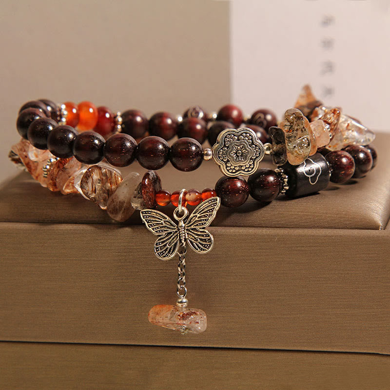 Satori Totem Natural Rutilated Quartz Small Leaf Red Sandalwood Bracelet