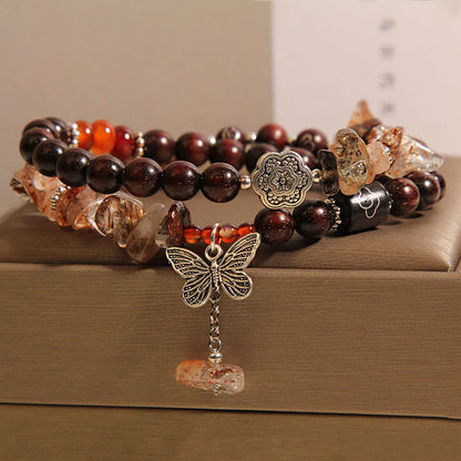 Satori Totem Natural Rutilated Quartz Small Leaf Red Sandalwood Bracelet
