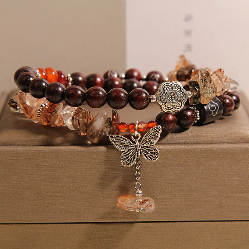 Satori Totem Natural Rutilated Quartz Small Leaf Red Sandalwood Bracelet