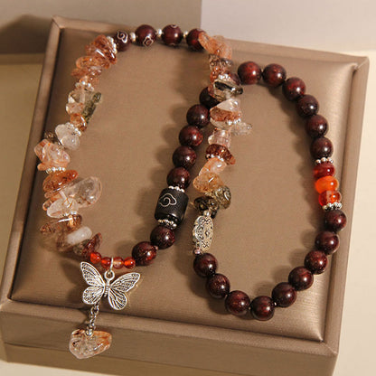 Satori Totem Natural Rutilated Quartz Small Leaf Red Sandalwood Bracelet