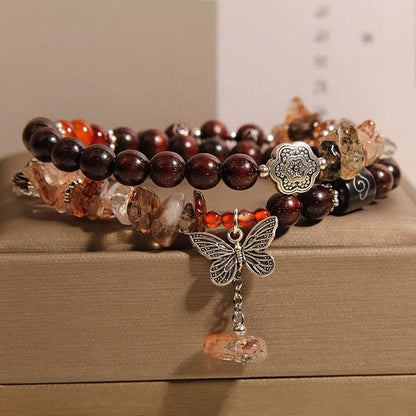 Satori Totem Natural Rutilated Quartz Small Leaf Red Sandalwood Bracelet
