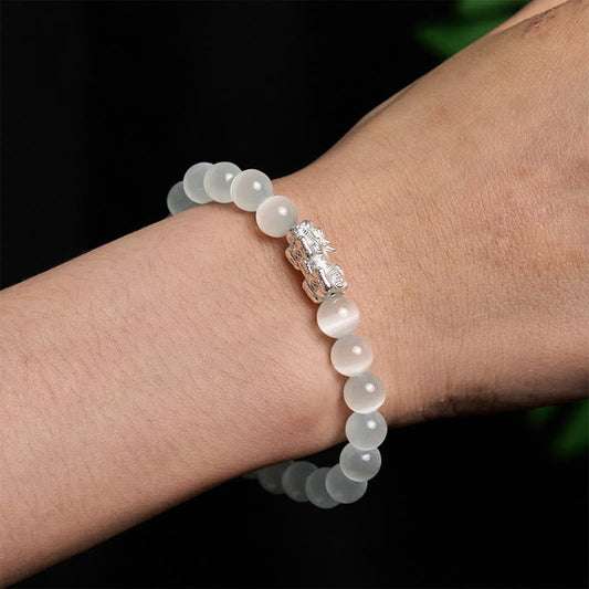 Satori Totem Natural Cat's Eye Beads 990 Sterling Silver Pixiu Bracelet