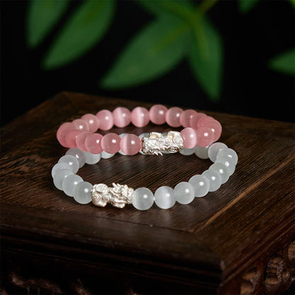 Satori Totem Natural Cat's Eye Beads 990 Sterling Silver Pixiu Bracelet