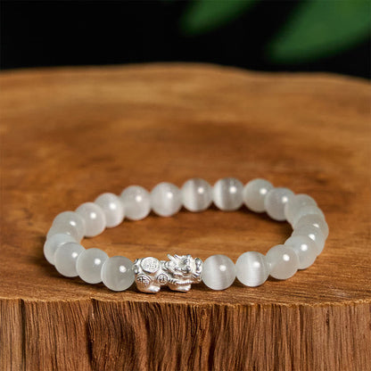 Satori Totem Natural Cat's Eye Beads 990 Sterling Silver Pixiu Bracelet