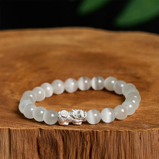 Satori Totem Natural Cat's Eye Beads 990 Sterling Silver Pixiu Bracelet
