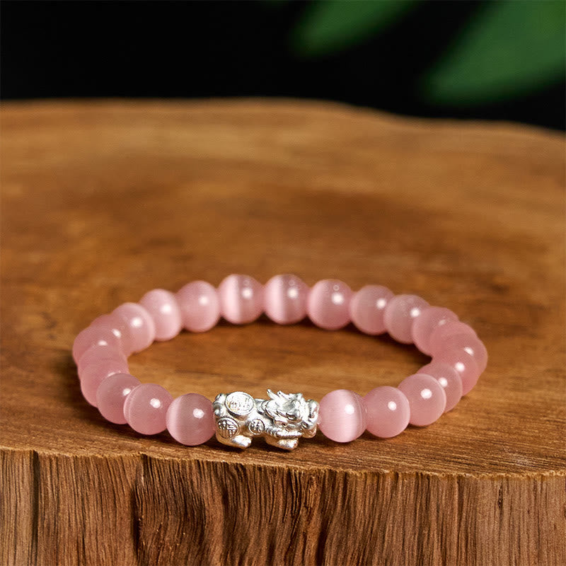Satori Totem Natural Cat's Eye Beads 990 Sterling Silver Pixiu Bracelet