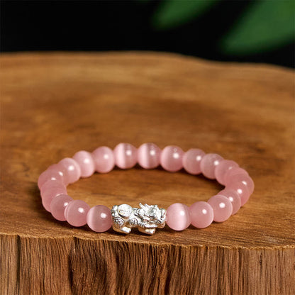 Satori Totem Natural Cat's Eye Beads 990 Sterling Silver Pixiu Bracelet