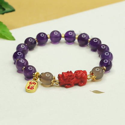 Satori Totem Natural Amethyst Cinnabar Pi Xiu Bracelet