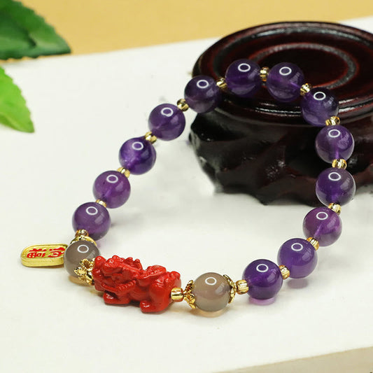 Satori Totem Natural Amethyst Cinnabar Pi Xiu Bracelet