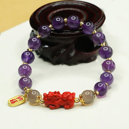 Satori Totem Natural Amethyst Cinnabar Pi Xiu Bracelet