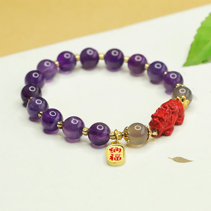 Satori Totem Natural Amethyst Cinnabar Pi Xiu Bracelet