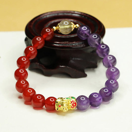 Satori Totem Natural Amethyst Red Agate Pi Xiu Bracelet