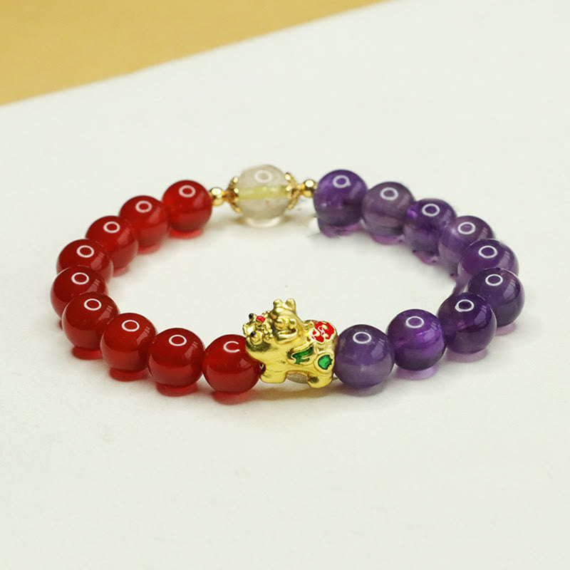 Satori Totem Natural Amethyst Red Agate Pi Xiu Bracelet
