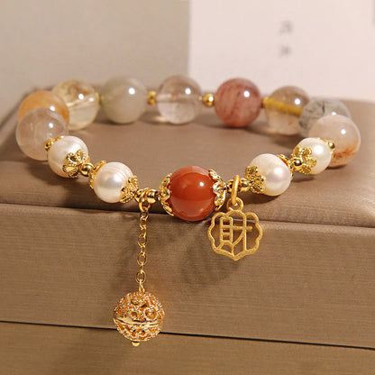 Satori Totem Natural Rutilated Quartz Pearl Attract Fortune Bracelet