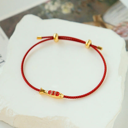 Satori Totem Brass Koi Fish Red String Bracelet