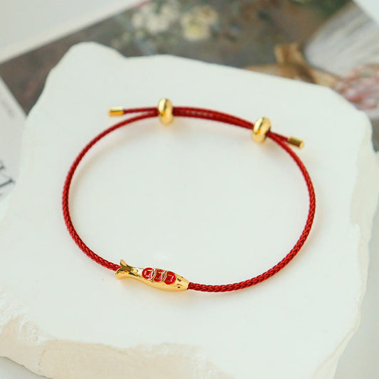 Satori Totem Brass Koi Fish Red String Bracelet