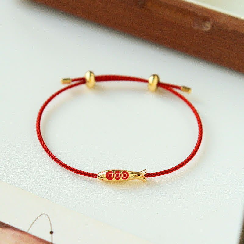 Satori Totem Brass Koi Fish Red String Bracelet