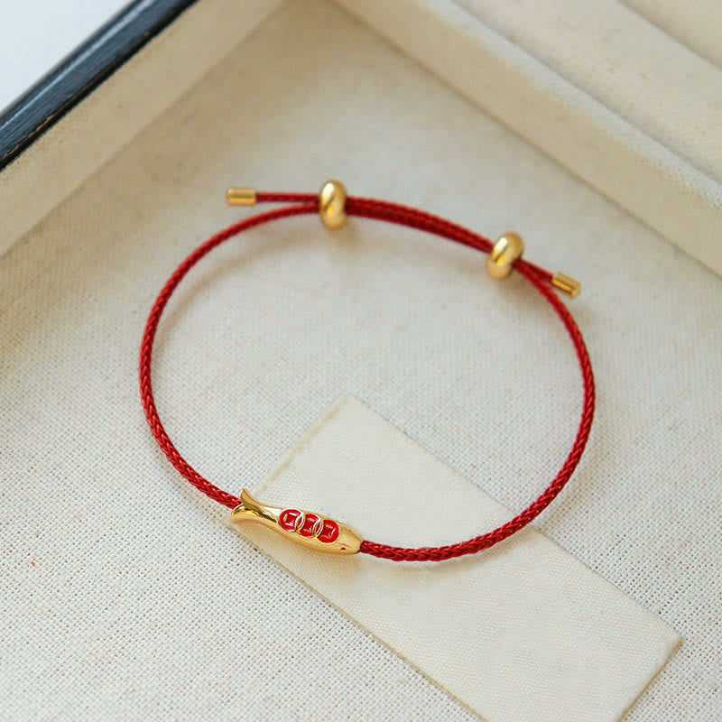Satori Totem Brass Koi Fish Red String Bracelet