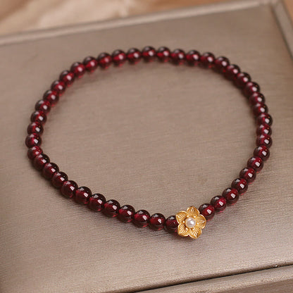 Satori Totem Natural Garnet Beads FlowerBracelet