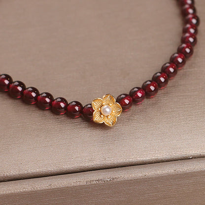 Satori Totem Natural Garnet Beads FlowerBracelet