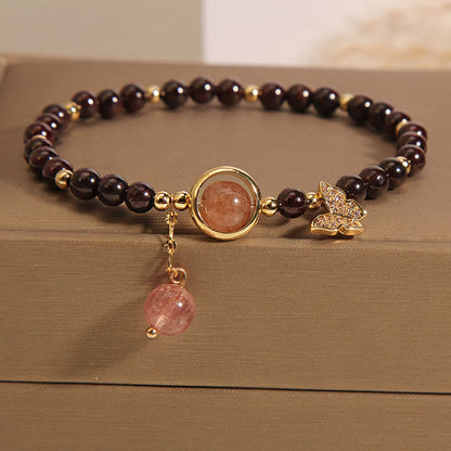SatoriTotem Natural Garnet Strawberry Quartz Butterfly Bracelet