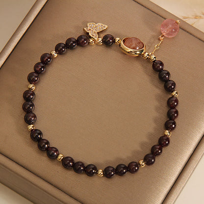 SatoriTotem Natural Garnet Strawberry Quartz Butterfly Bracelet
