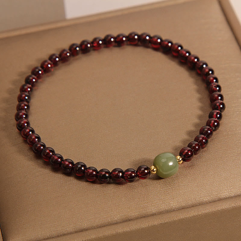 Satori Totem Natura Garnet Hetian Jade Beads Bracelet