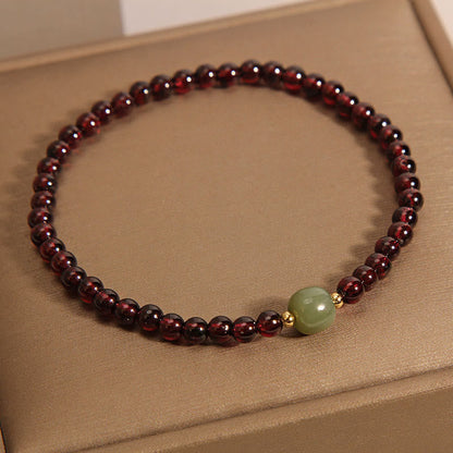 Satori Totem Natura Garnet Hetian Jade Beads Bracelet