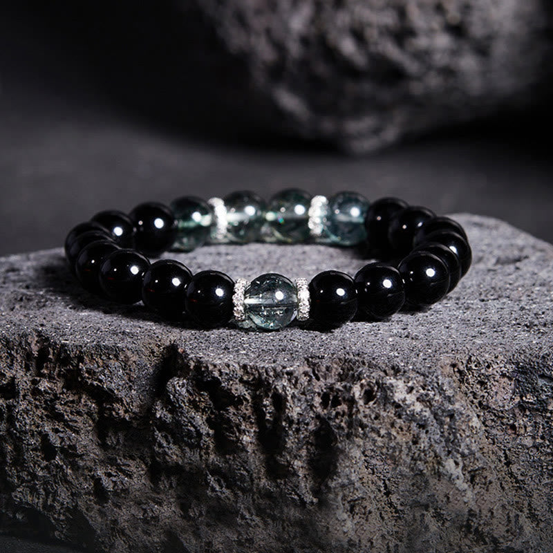 Satori Totem Sterling Silver Obsidian Green Phantom Strength Bracelet