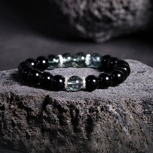 Satori Totem Sterling Silver Obsidian Green Phantom Strength Bracelet
