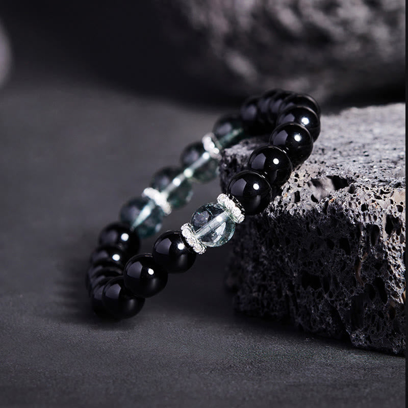 Satori Totem Sterling Silver Obsidian Green Phantom Strength Bracelet