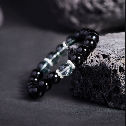 Satori Totem Sterling Silver Obsidian Green Phantom Strength Bracelet