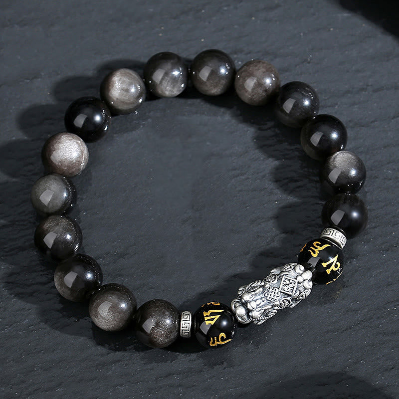Satori Totem Sterling Silver Pixiu Natural Obsidian Strength Bracelet