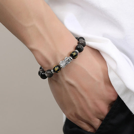 Satori Totem Sterling Silver Pixiu Natural Obsidian Strength Bracelet