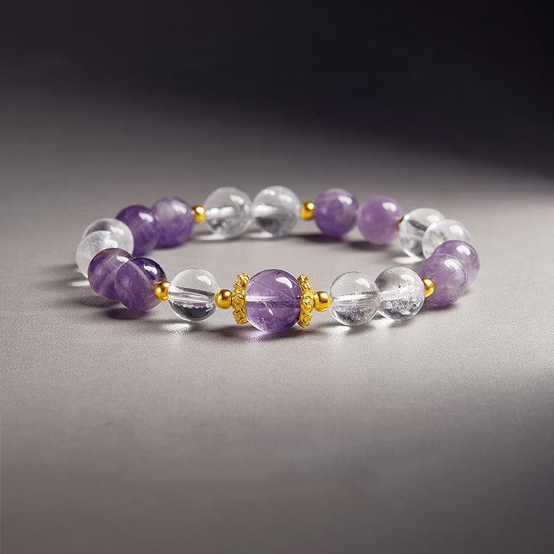 Satori Totem Sterling Silver Natural Amethyst Clear Quartz Balance Bracelet