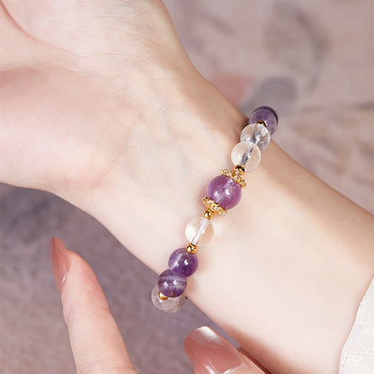 Satori Totem Sterling Silver Natural Amethyst Clear Quartz Balance Bracelet
