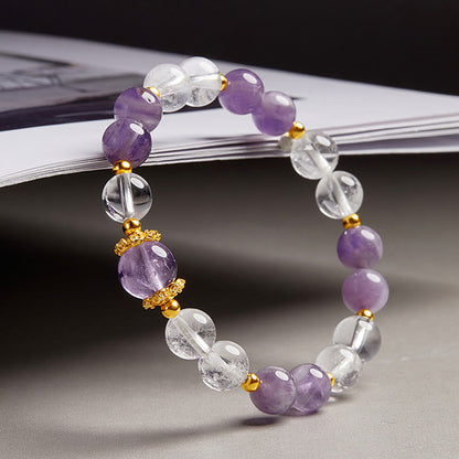 Satori Totem Sterling Silver Natural Amethyst Clear Quartz Balance Bracelet