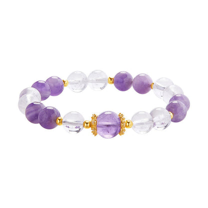 Satori Totem Sterling Silver Natural Amethyst Clear Quartz Balance Bracelet