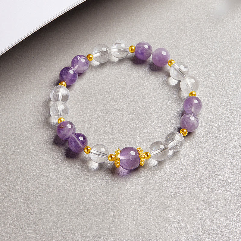 Satori Totem Sterling Silver Natural Amethyst Clear Quartz Balance Bracelet