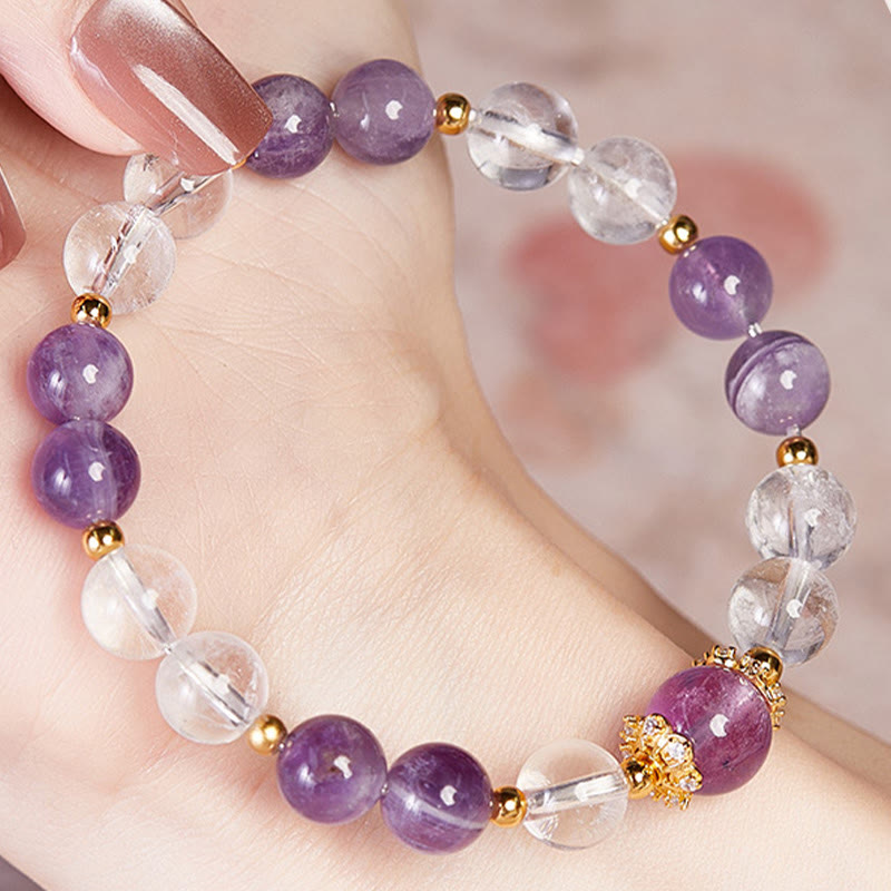 Satori Totem Sterling Silver Natural Amethyst Clear Quartz Balance Bracelet
